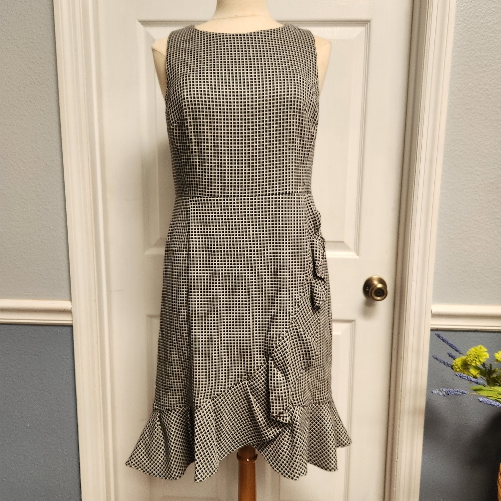 Calvin Klein Black and White Gingham Midi Dress